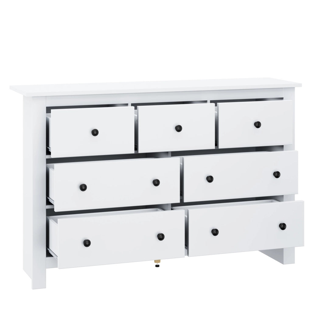 Credenza 152x40x88.5 cm con 7 cassetti e guide scorrevoli; in truciolare bianco