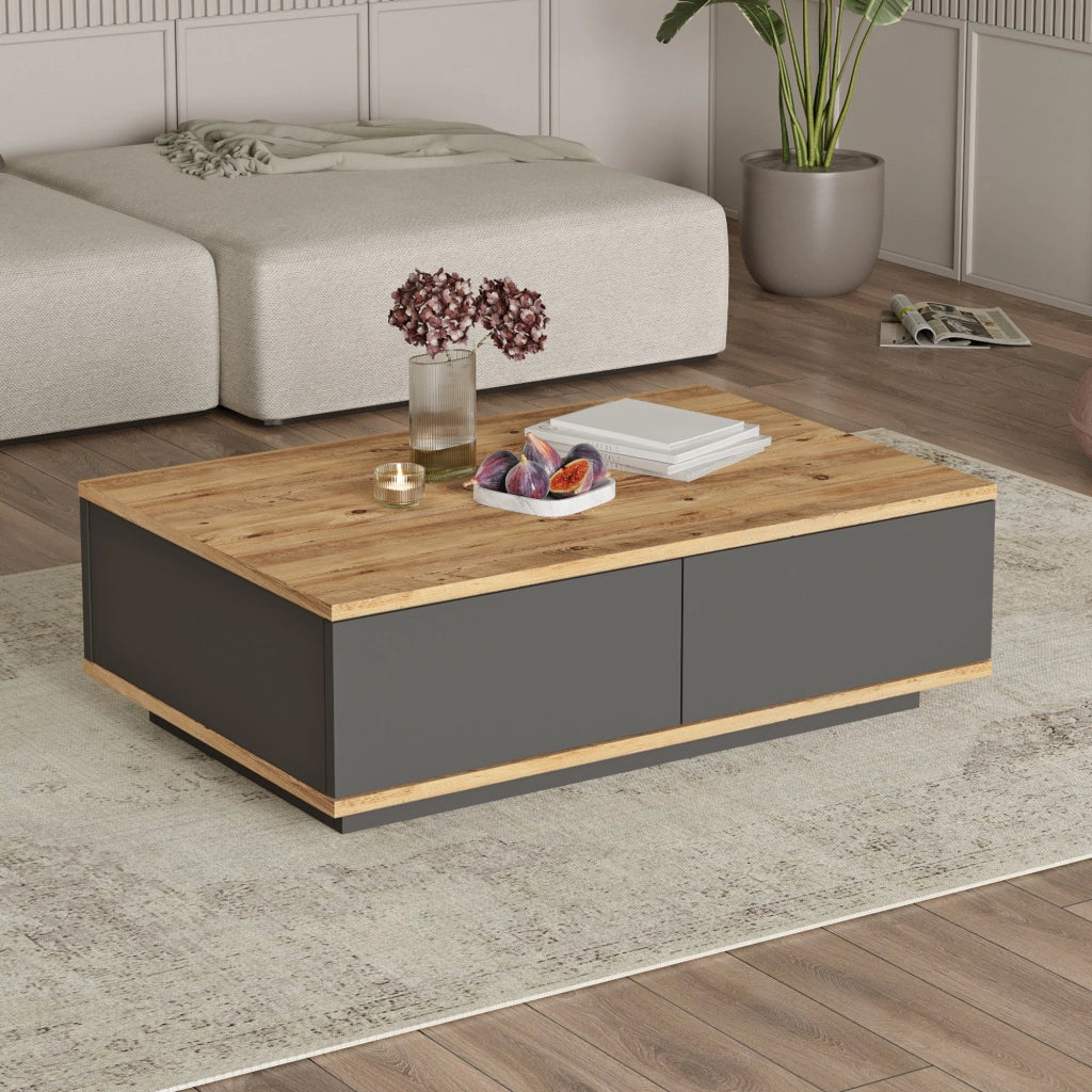 Babila, Tavolino da Salotto 2 Vani, 90x60x29h cm Marrone Rovere Nodi