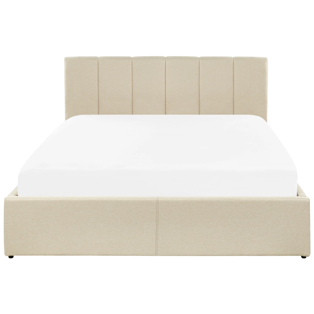 Letto contenitore Rivestimento in tessuto beige 140 x 200 cm con testiera a doghe