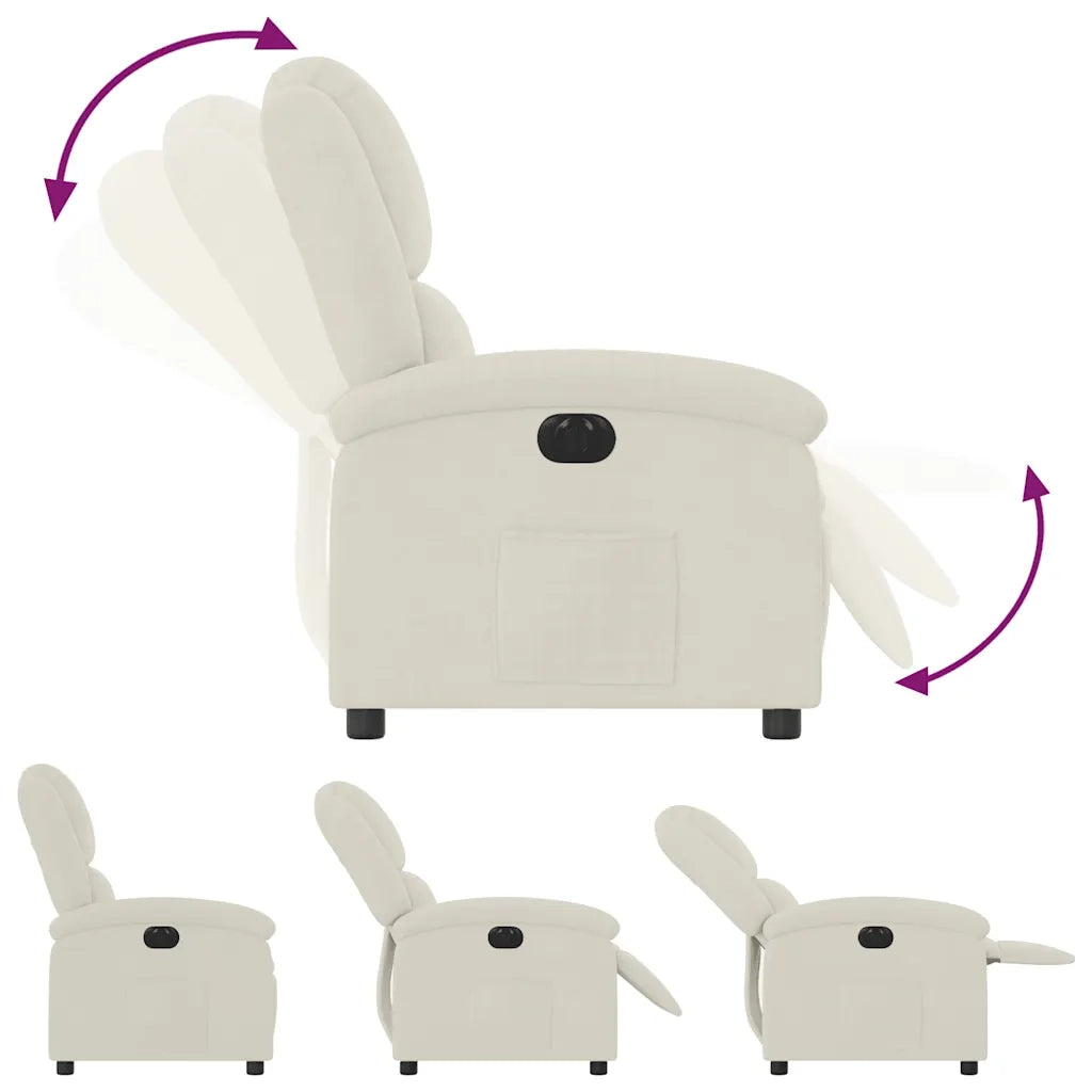 Poltrona Elettrica Reclinabile-Divano Sedia Crema in Velluto 640192