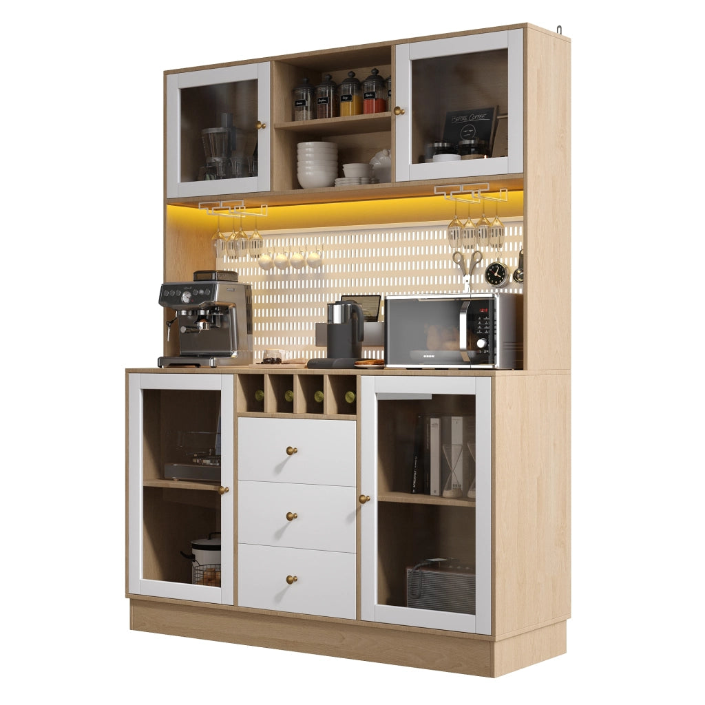 Armadio Alto da Cucina con LED, Vano Vino e Ripiani Regolabili ¨C MINIMAL ¨C Bianco