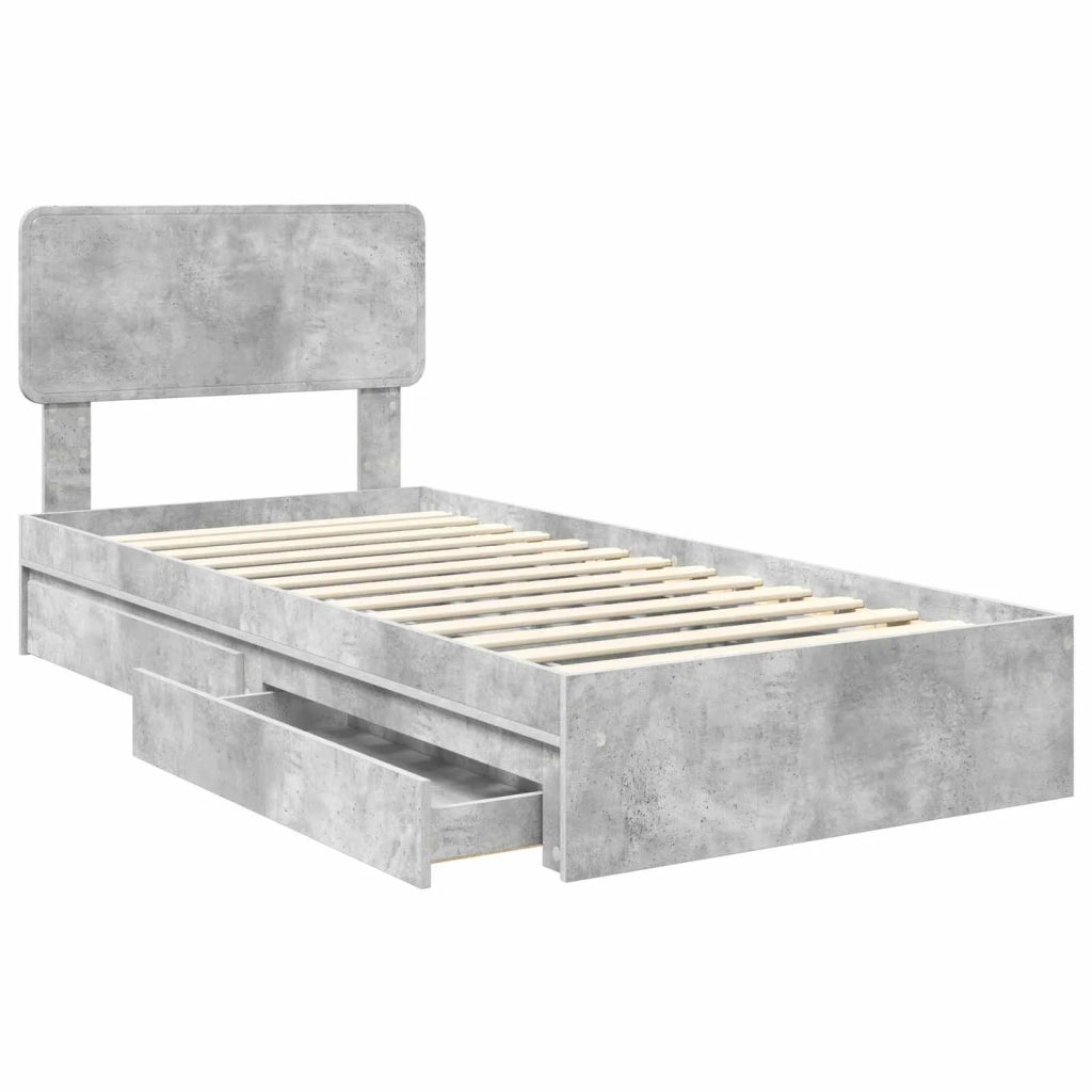 Letto con Contenitore con testiera Grigio cemento 70 x 190 cm 3412328