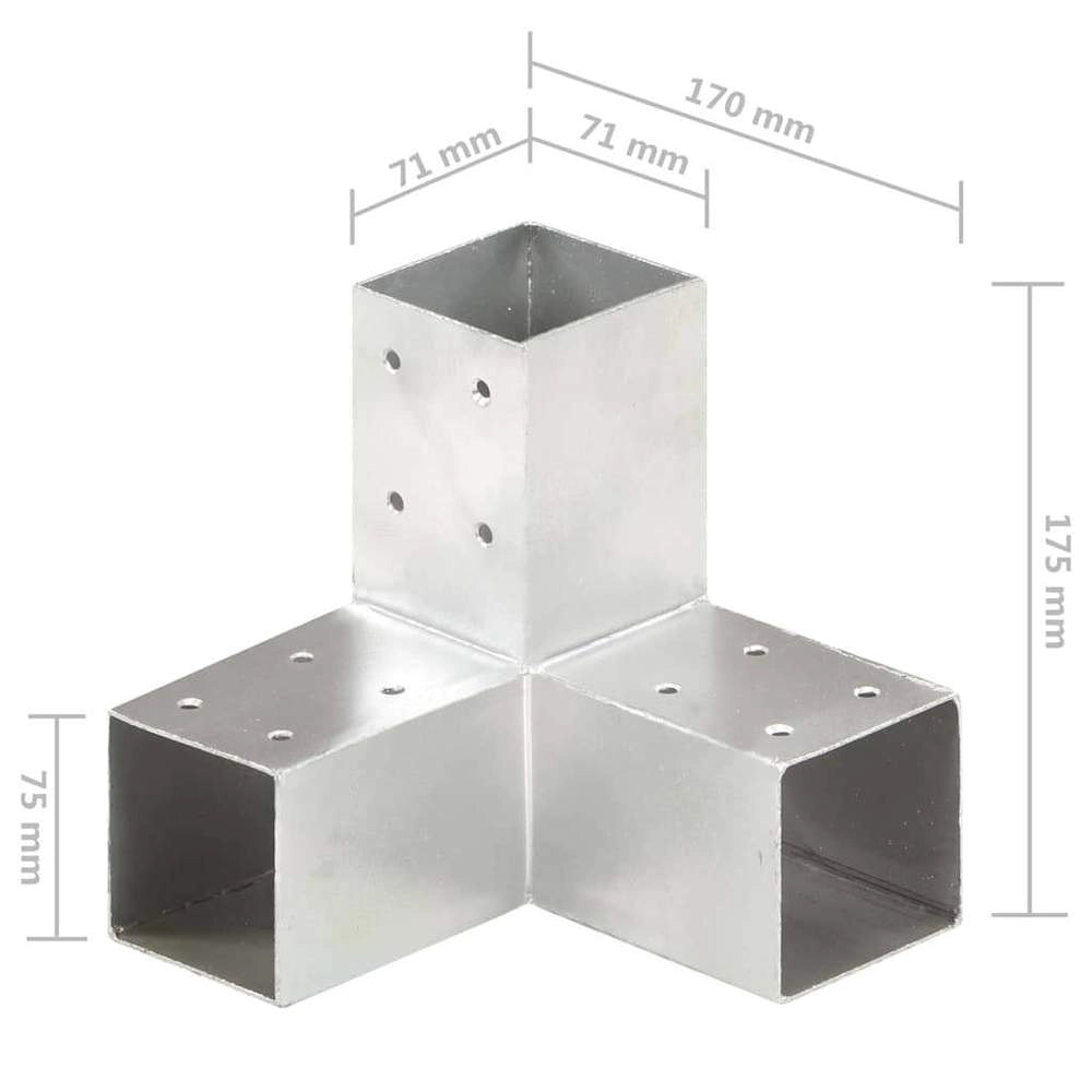 Post Connectors, 4 Pcs., Y-shape, Galvanized Metal, 71 X 71 Mm