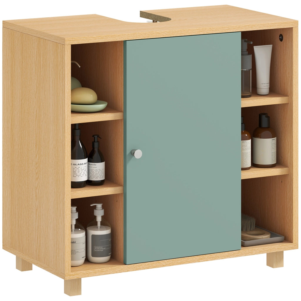 Mobile da bagno sottolavabo con 6 ripiani e anta ¨C zephmum ¨C 60x33x57 cm verde