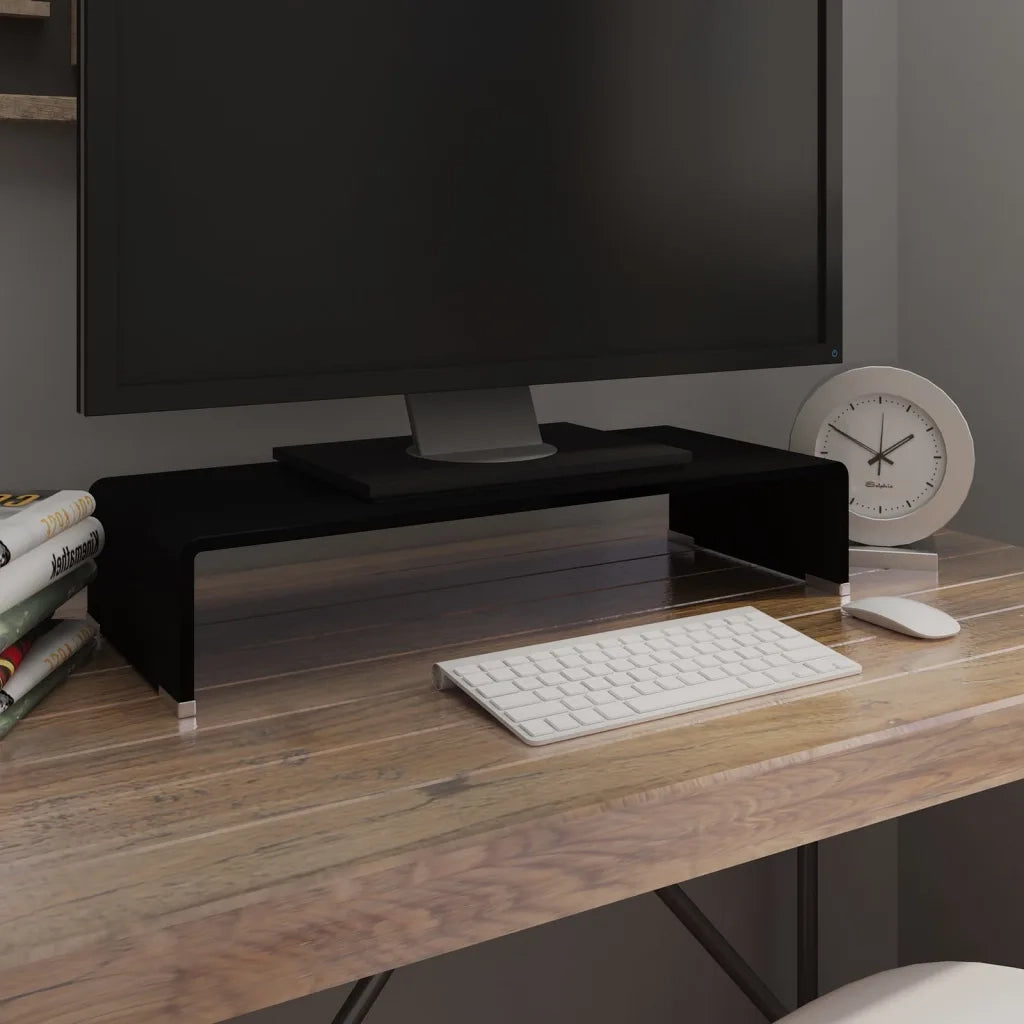 Mobile/Rialzo Porta TV in Vetro-Supporto per TV Nero 60x25x11 cm