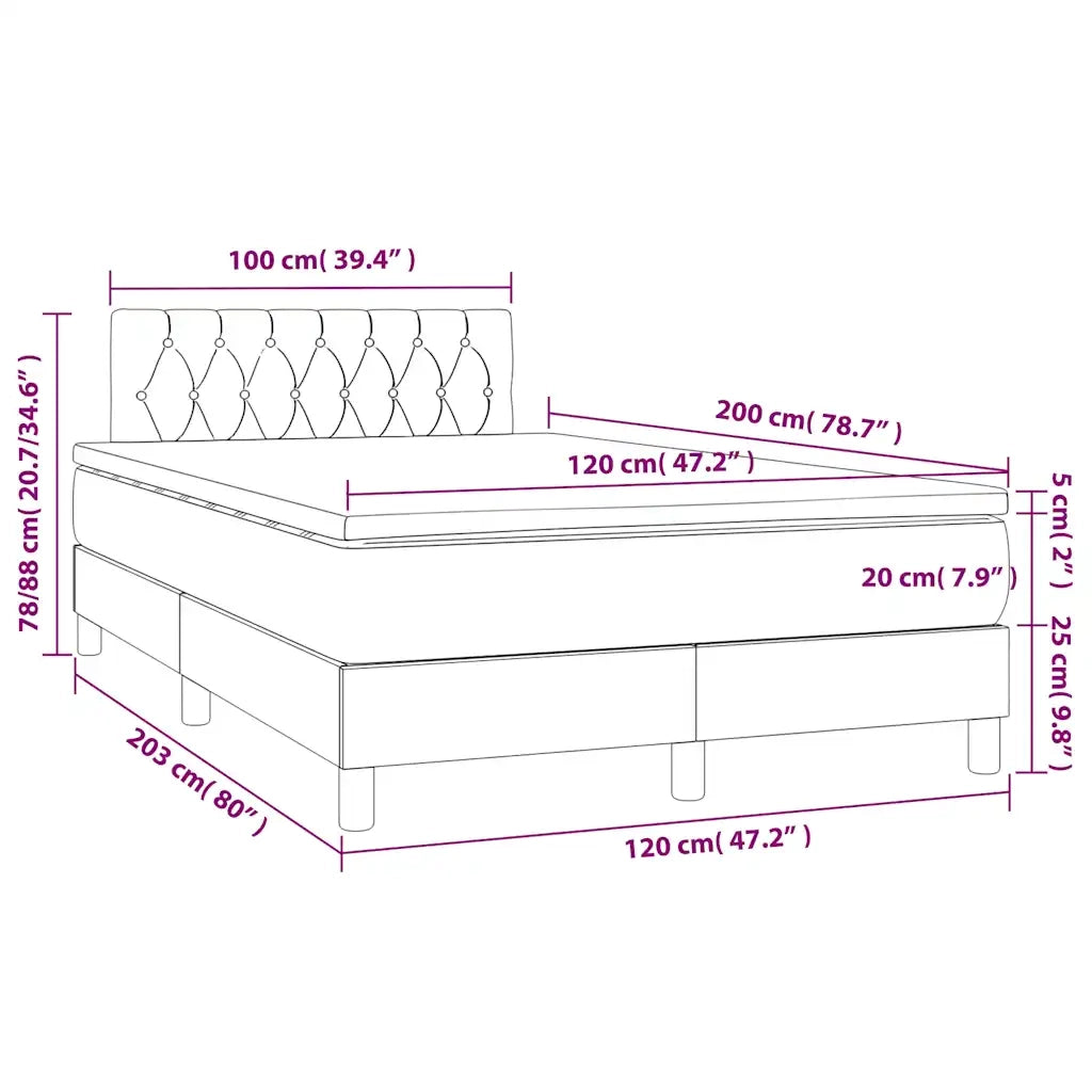 Letto a Molle con Materasso e LED Verde Scuro 120x200cm Velluto