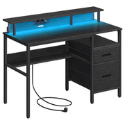 Scrivania da gioco con luci a LED e multipresa scrivania per computer con supporto per monitor tavolo con spazio di archiviazione 2 cassetti 2 porte USB finitura in legno nero 12_0004638