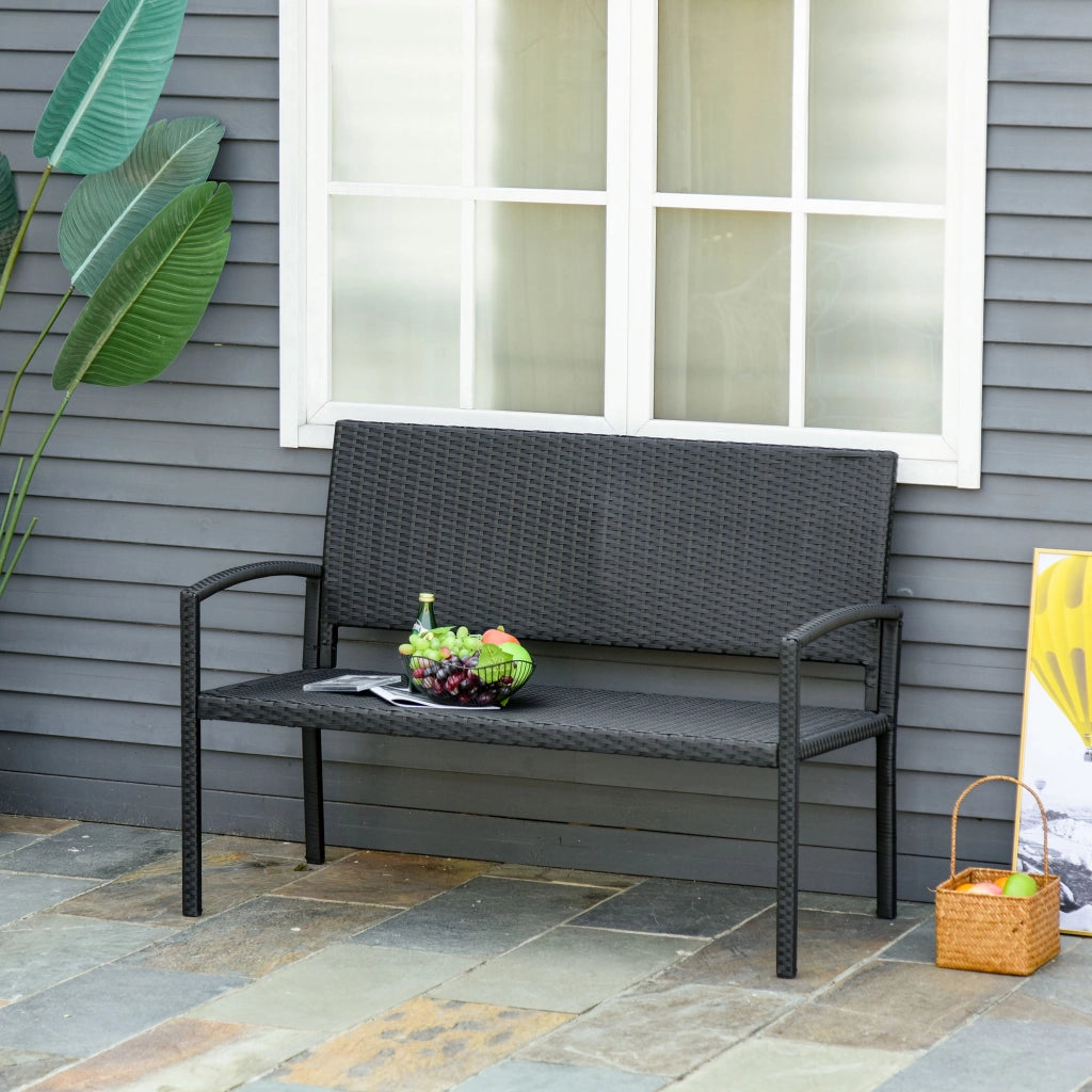 Panchina da Giardino 2 Posti ¨C zephmum ¨C Rettangolare in Polipropilene e Metallo 122x60x85 cm Nero