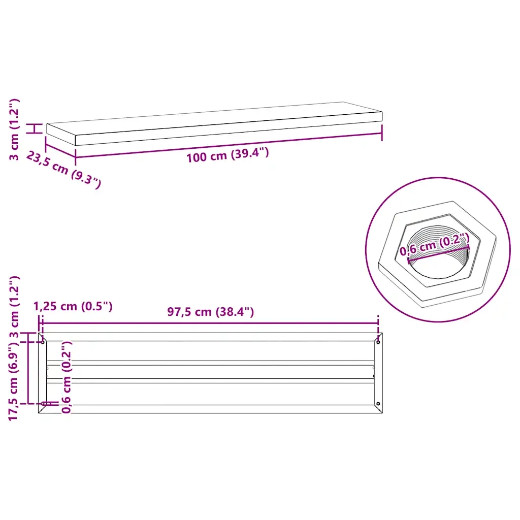 vidaXL Mensole a Muro 2pz 100x23,5x3cm Argento in Acciaio Inossidabile