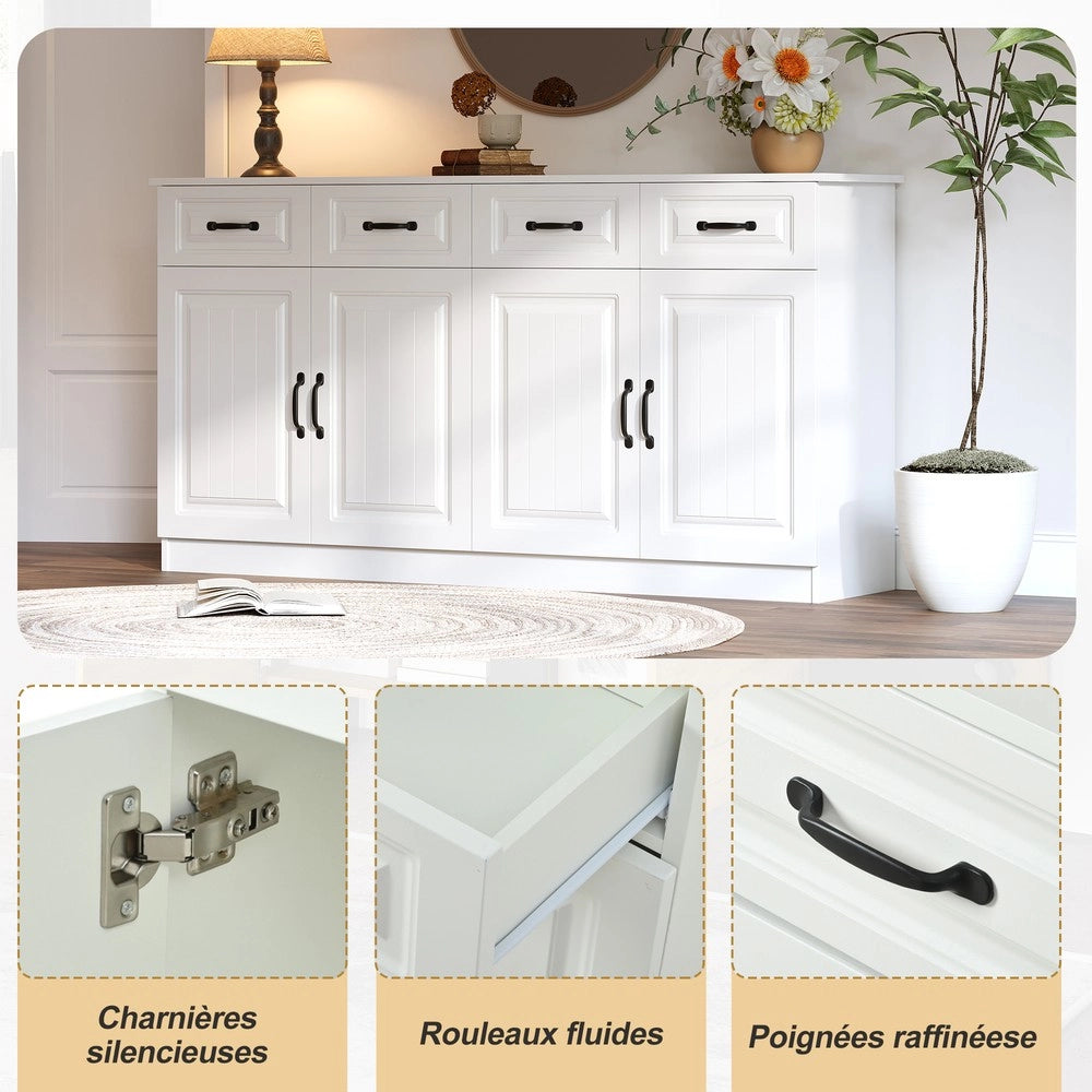 Credenza Bianca con Cassetti e Ante in MDF ¨C MINIMAL ¨C 160 cm, Design Moderno per Soggiorno