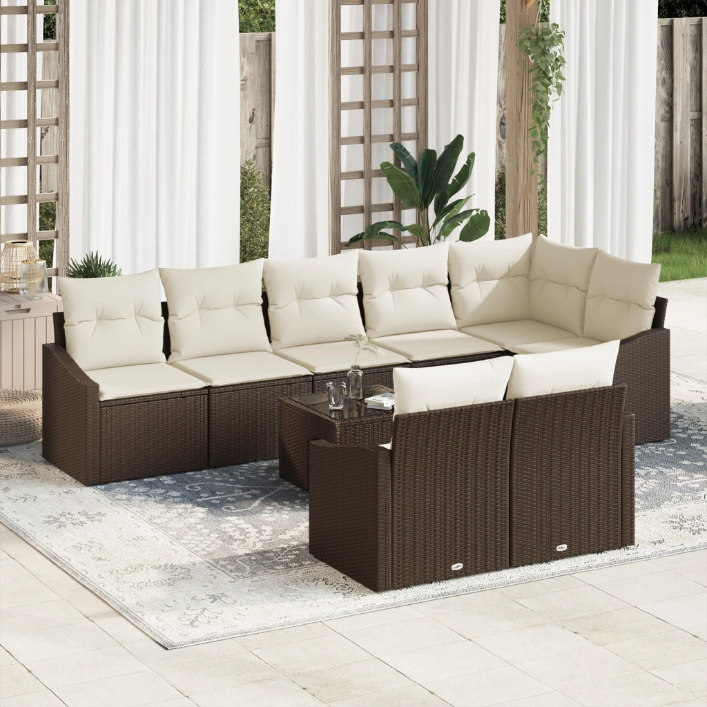 Set da pranzo da giardino da 8 pezzi con cuscini in polyrattan grigio