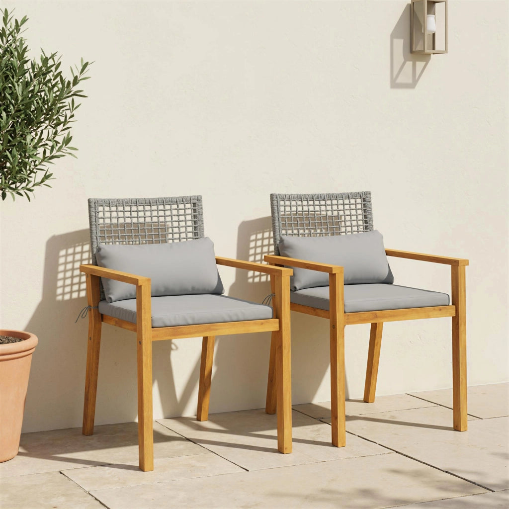 Set 2 Sedie da Giardino in Legno di Acacia con Cuscini, Legno Naturale