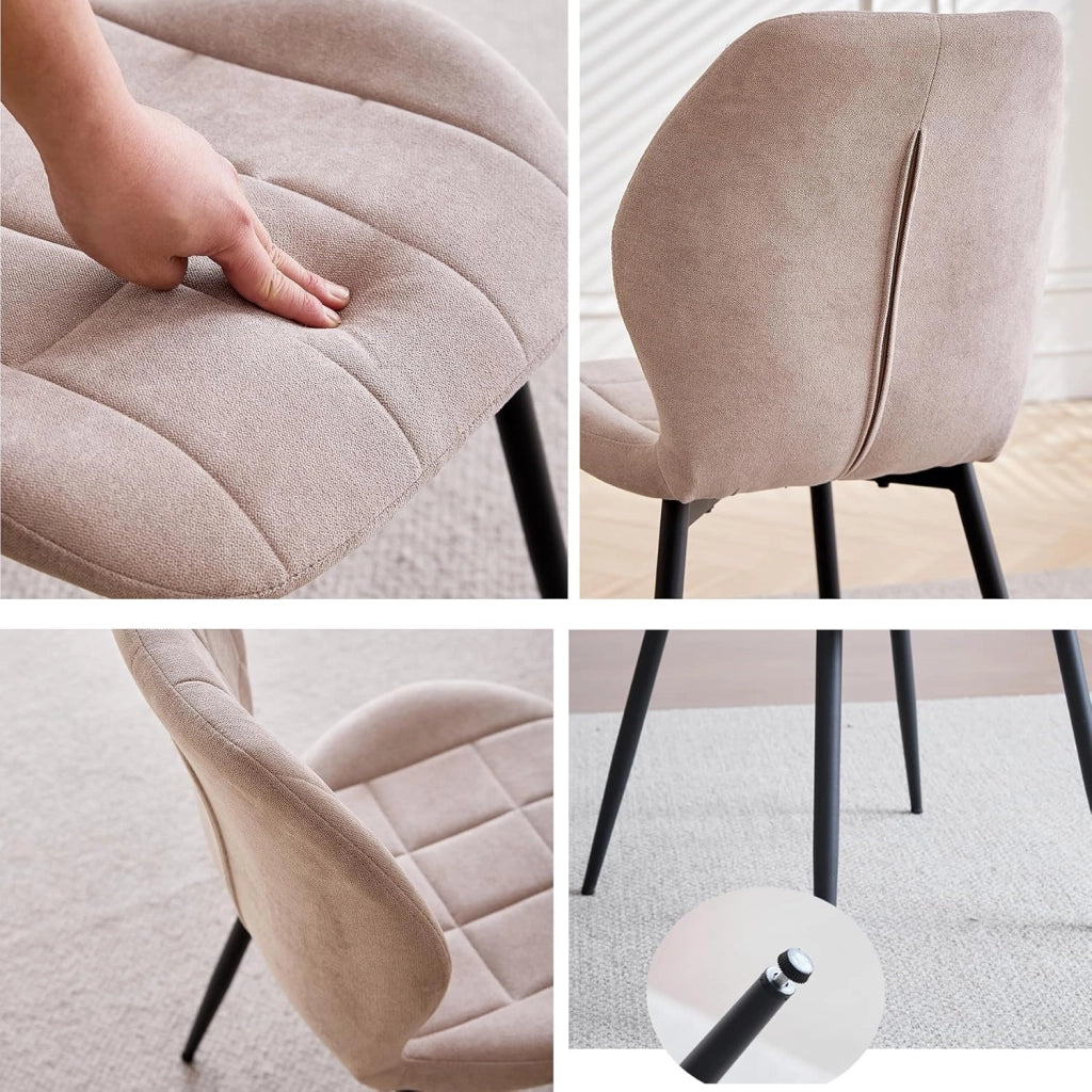 GrandCA HOME Set Tavolo e Sedie da Pranzo da 5 Pezzi, Tavolo Quadrato da 140 cm, 4 Sedia Imbottita in Lino, Adatto per Cucine, Sale da Pranzo e Soggiorni (Legno Chiaro + Nero)
