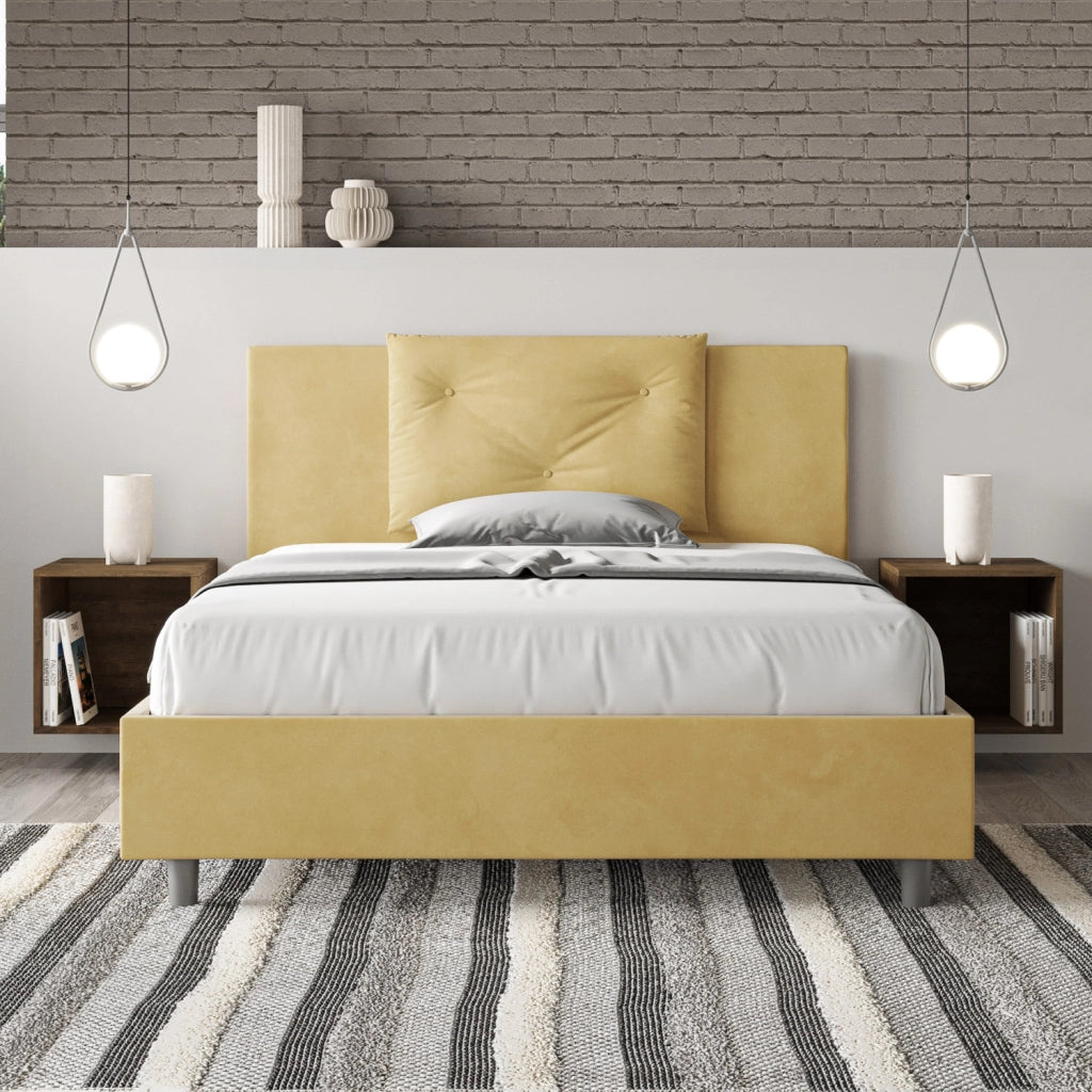 BS COM Letto queen size contenitore imbottito 150x210 microfibra ocra