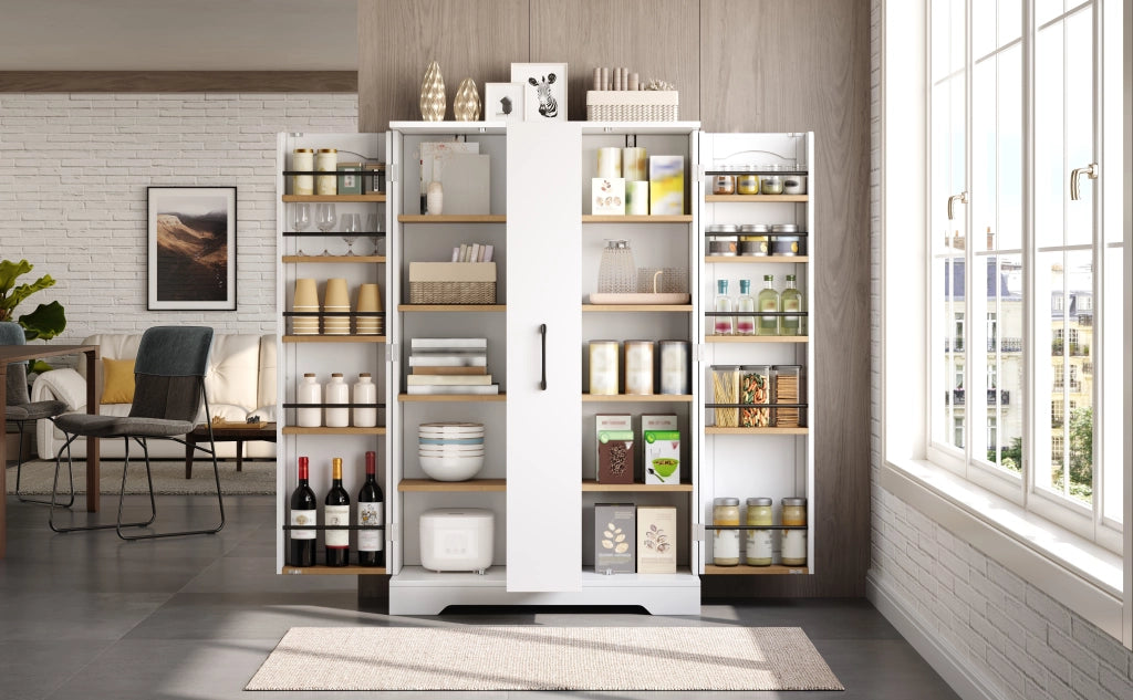 Credenza da cucina con 2 ante, 4 ripiani e vani regolabili, per cucina e soggiorno, in MDF, bianco, 120 × 78 × 35 cm