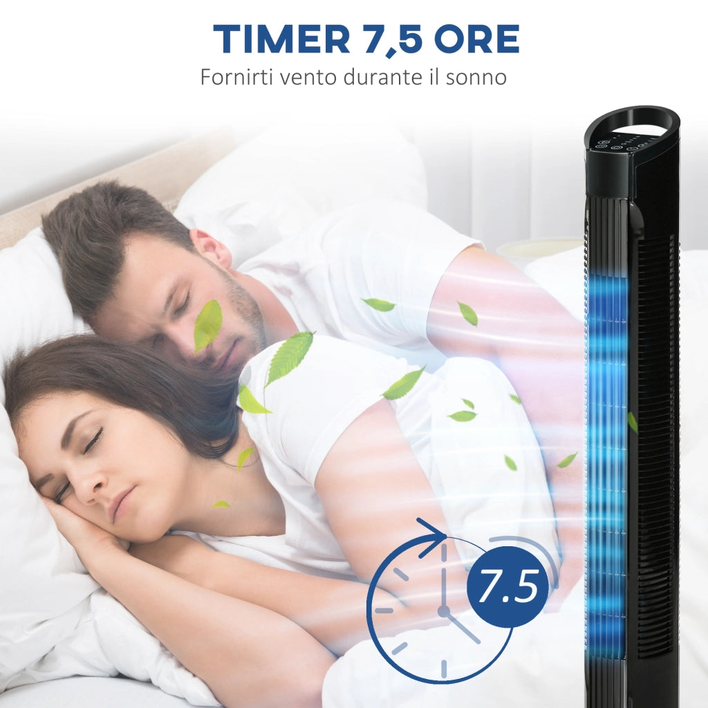 Ventilatore a Torre da Terra 3 Funzioni e 3 Velocità con Telecomando Oscillante 70° Nero