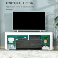 Mobile Porta TV con Luci a LED di 20 Colori e Telecomando per TV fino 55", 140x35x52 cm, Bianco