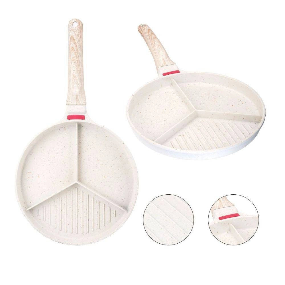 Trade Shop - Padella Antiaderente A Triplo Scomparto Manico In Brachelite Per Cucinare Casa -