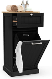 Mobile con Cesta Portabiancheria 40x37x82 cm, Cesto per Biancheria con Cassetto, Mobile Multiuso da Bagno (Nero)