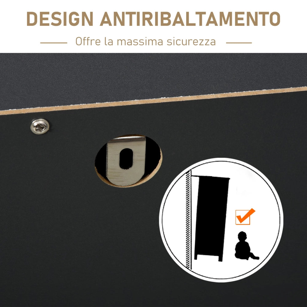 EasyComfort Cassettiera per Camera da Letto in Legno con 5 Cassetti, Stile Vintage Industriale, Grigio Scuro, 80x40x80cm