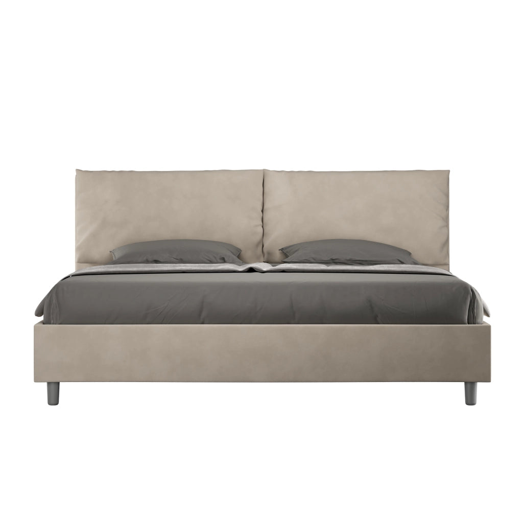 BS COM Letto matrimoniale king size contenitore imbottito 190x190 microfibra sabbia Large