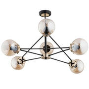 Lampadario Alfa SAGITO 5 nero ottone sfere ambra E14