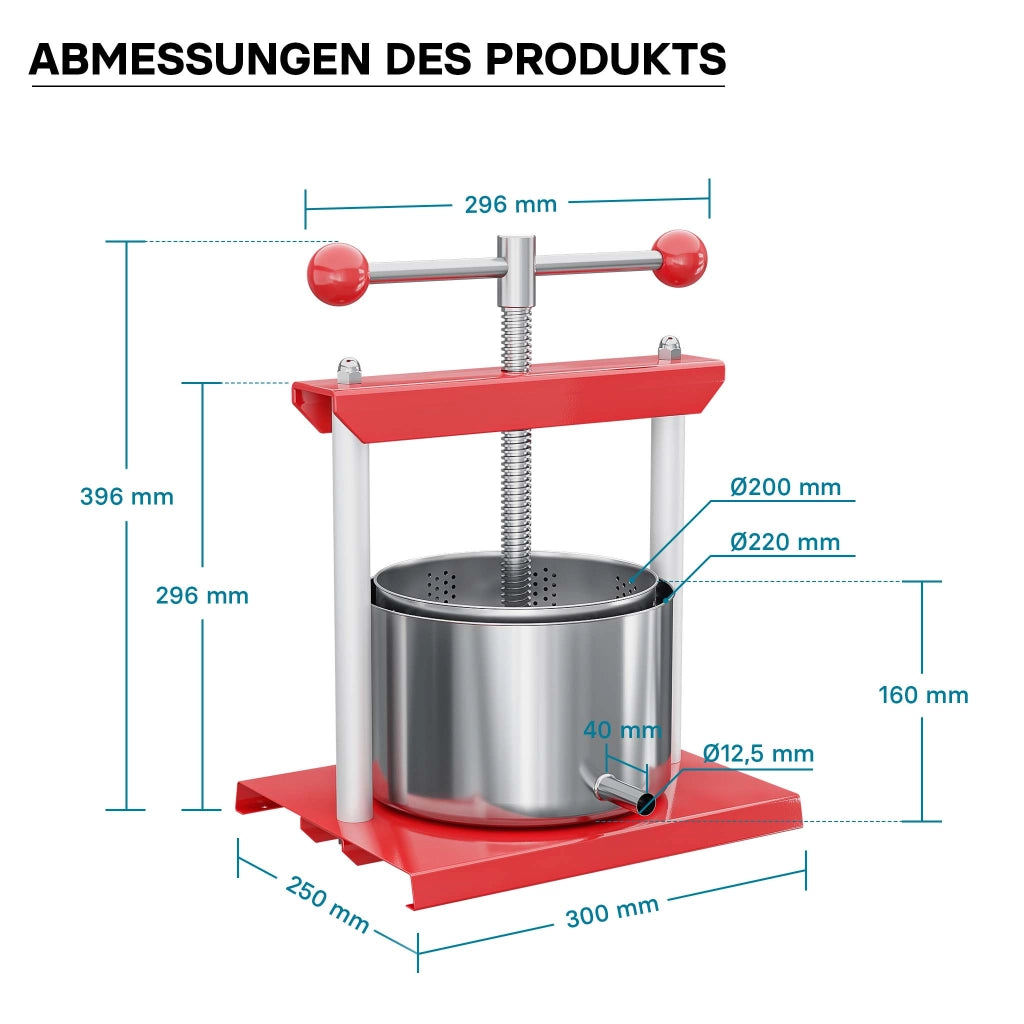 Torchietto per frutta in acciaio inox 6 litri Pressa manuale frutta
