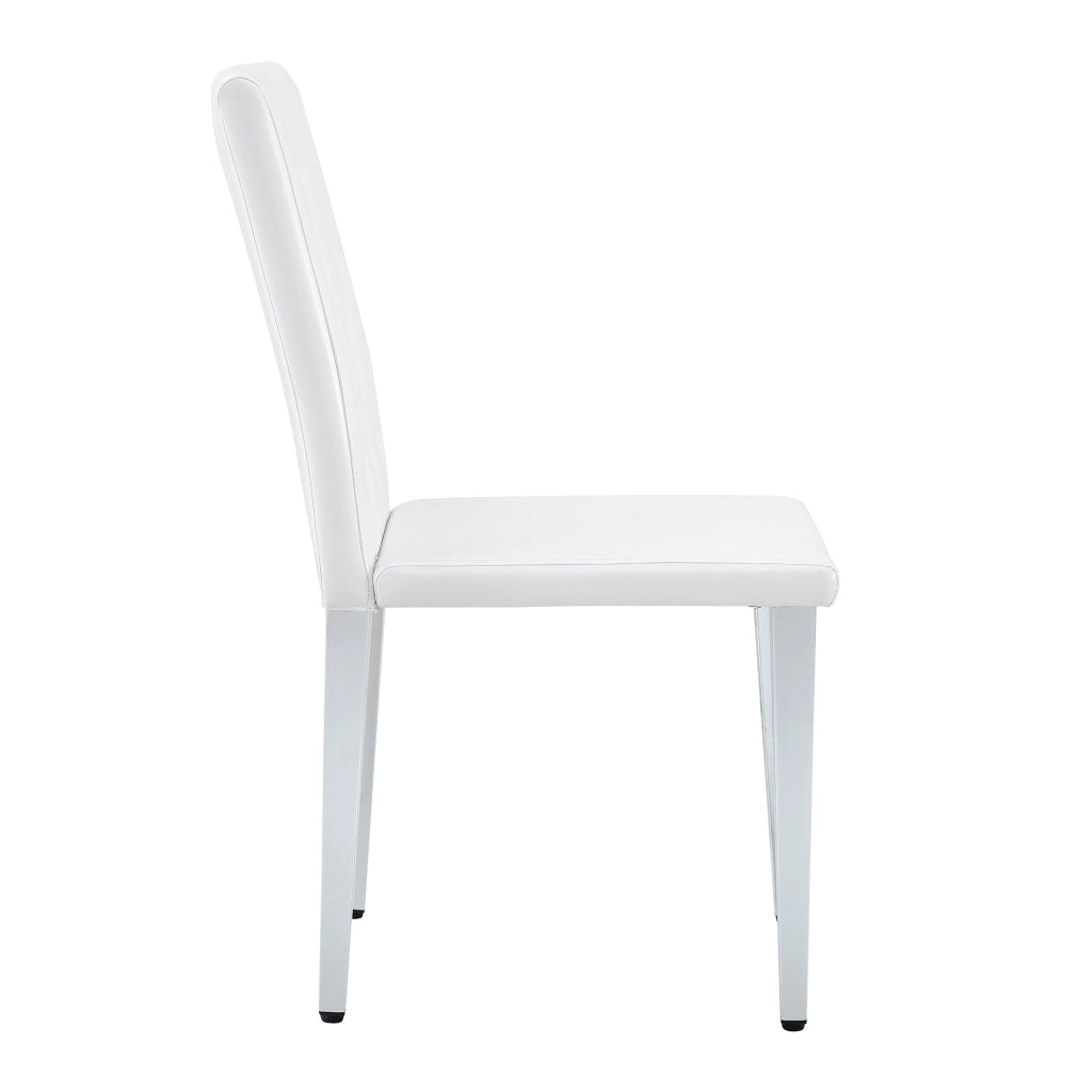 Set di 4 sedie da pranzo con schienale trapuntato e gambe in metallo; PU bianco e argento