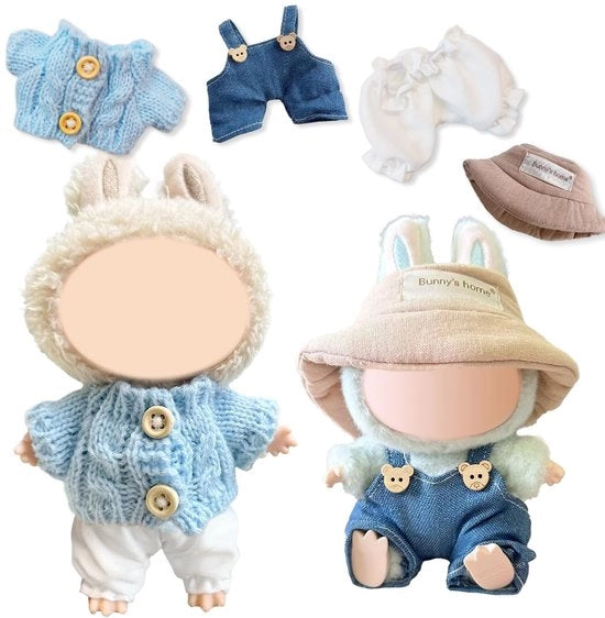Abbigliamento per bambole 17 cm - 4 pezzi - Abito di cotone - Maglia/Calzamaglia/Tuta/Tuta da giardino/Cappello - Soffice/Comodo - Sicuro per bambini - Outfit per bambole