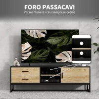 Mobile Porta TV 60" con Armadietto, 2 Cassetti e Ripiani Aperti, 140x35x45 cm, Legno Naturale