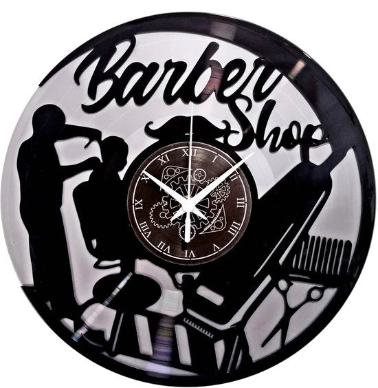 Orologio da Parete per Barbiere | Design Vintage con Orologio Non Toccabile (Nero e Argento B4)