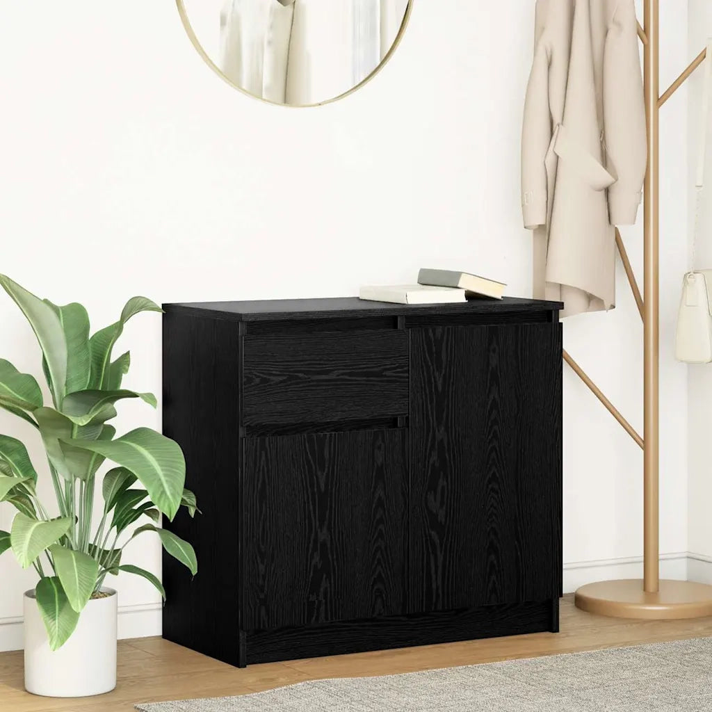 Credenza con Cassetto Rovere Nero 71x35x65 cm Legno Multistrato