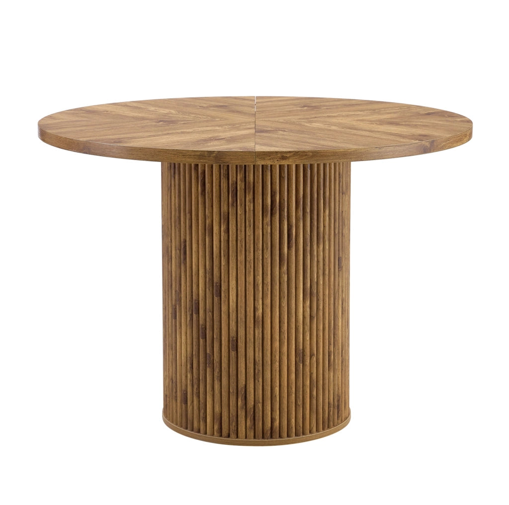 Tavolo da pranzo rotondo 100 cm in MDF e metallo; effetto legno; con vano contenitore