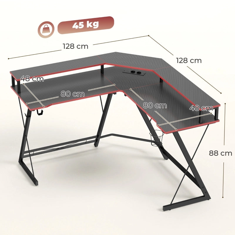 SCRIVANIA ANGOLARE L 128x128 cm Nera con supporto monitor