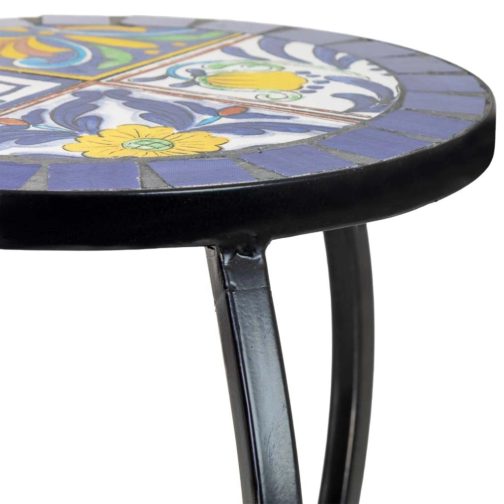 Set di 3 supporti, mosaico Blu e ferro battuto, 33x33x37h-28x28x33h-23