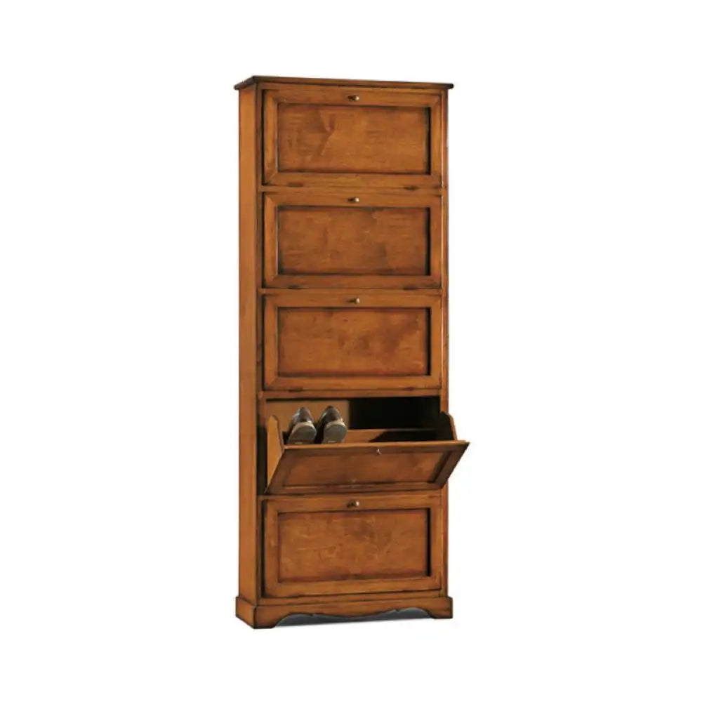 Scarpiera 5 porte capacità 35 paio di scarpe arte povera in legno massello e mdf con rifinitura in noce 79X30X210 H