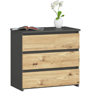 Comodino AKORD CL3 Grigia Grafite 60 cm 3 cassetti inserto frontale Quercia Artisan 60x35x57 cm