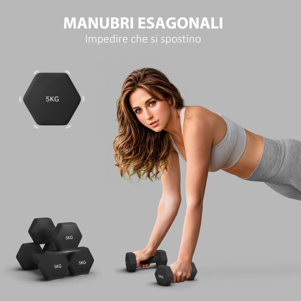 Manubri Esagonali 2x5 kg ¨C zephmum ¨C Nero, Metallo e Plastica, 20x9x9 cm