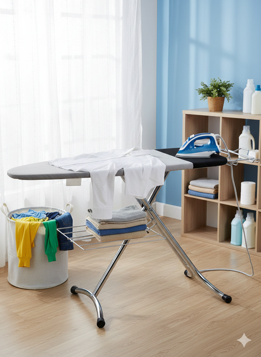 Asse da Stiro Kolossal Profi 125x48 cm con Portabiancheria e Rivestimento a 3 Strati con Area Ignifuga