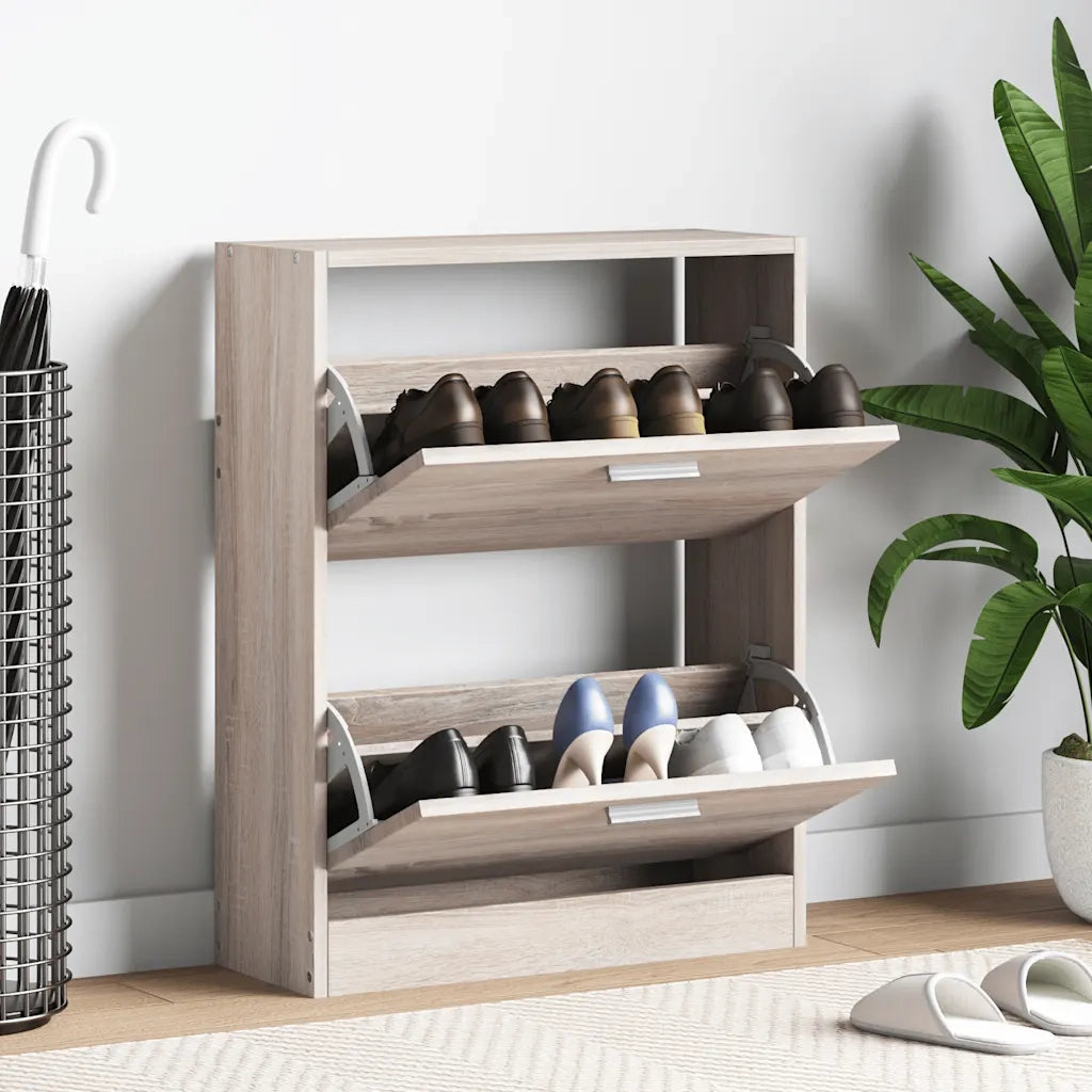 Scarpiera | Mobile per scarpe in Legno Effetto Rovere con 2 Scomparti