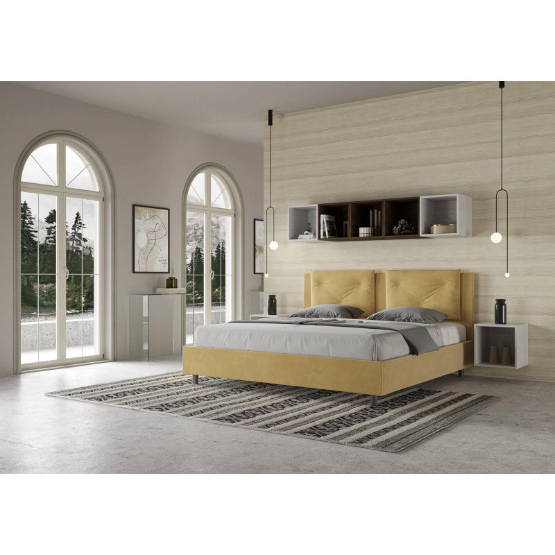 Letto imbottito Matrimoniale 180x210 cm Appia - Contenitore,Microfibra,Ocra