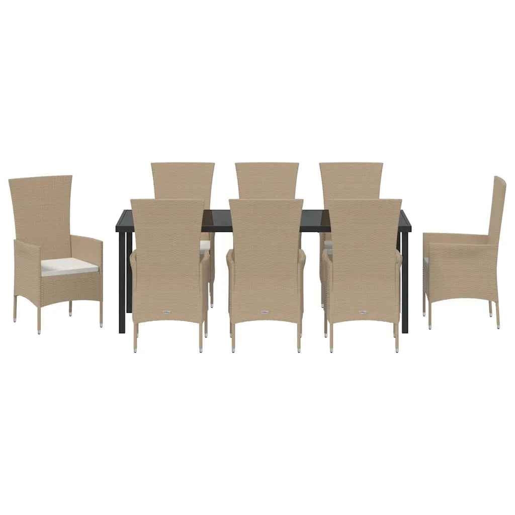 vidaXL Set da Pranzo per Giardino con cuscino 9 pcs Beige polyrattan