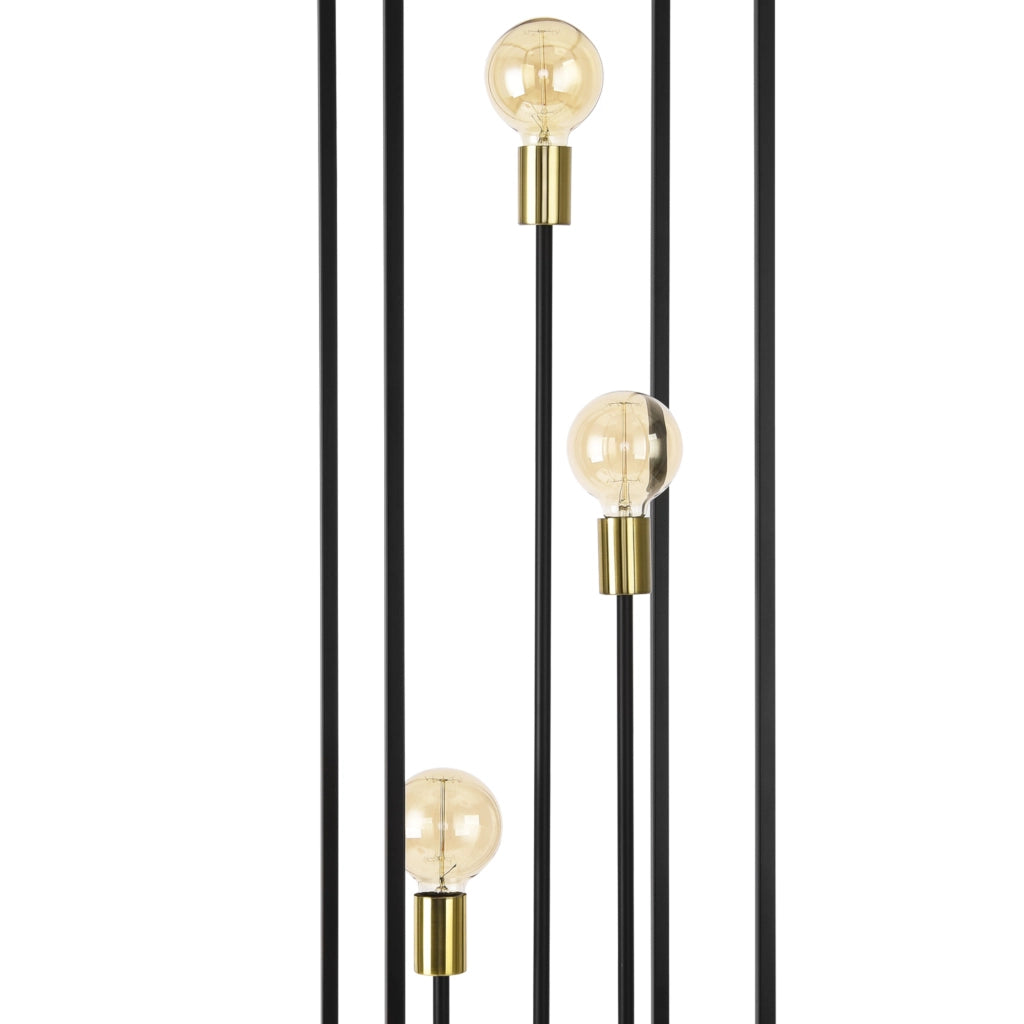 Lampada da Terra Alta 140 cm Piantana con 3 Fonti di Luce senza Paralumi - Telaio Rettangolare in Metallo Nero - lux.pro