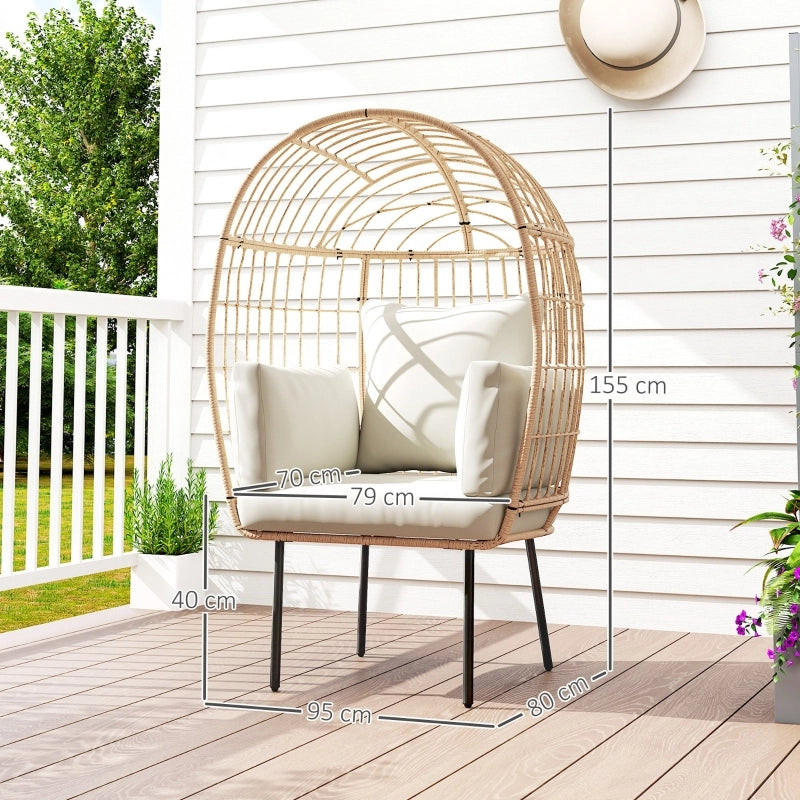 OKWISH Poltrona da Giardino a Uovo con Schienale Alto e Cuscini Sfoderabili, Rattan, Beige, 95 × 80 × 155 cm