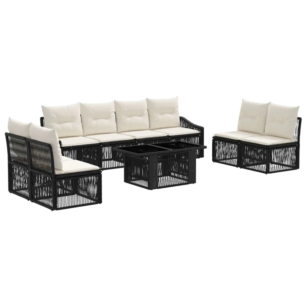 Set Divano da Giardino 9 pz Nero e Bianco Crema polyrattan 3437236