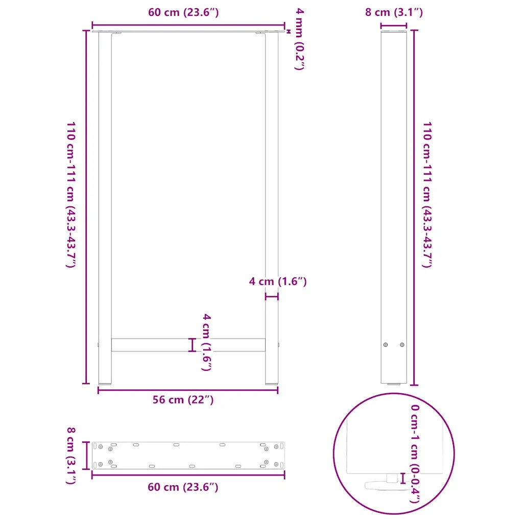 vidaXL Gambe per tavolo da bar bianche 2 pz 60x(110-111) cm in acciaio