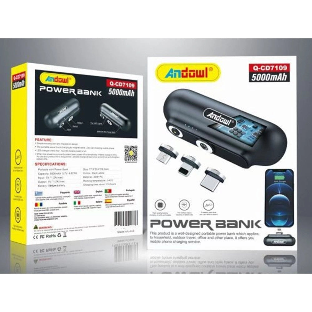 Trade Shop - Mini Power Bank Magnetico 5000mah Caricabatterie Portatile Compatto Con 3 Connettori 7019-3 -