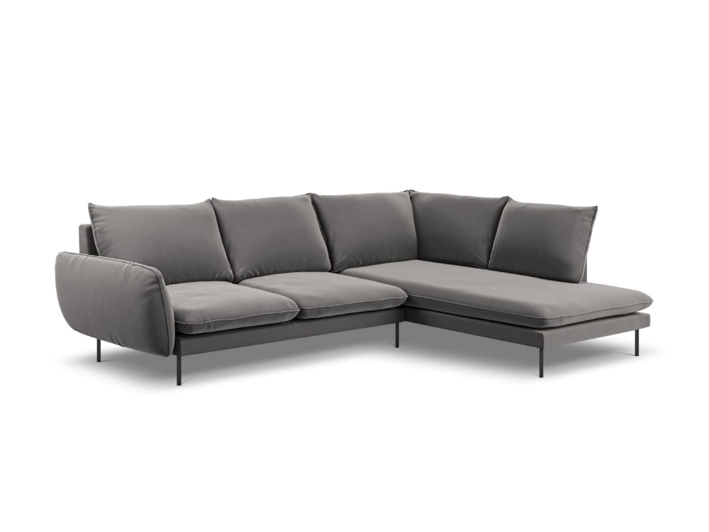 Cosmopolitan Design - Divano angolare destro "Vienna" 6 posti in velluto grigio chiaro 