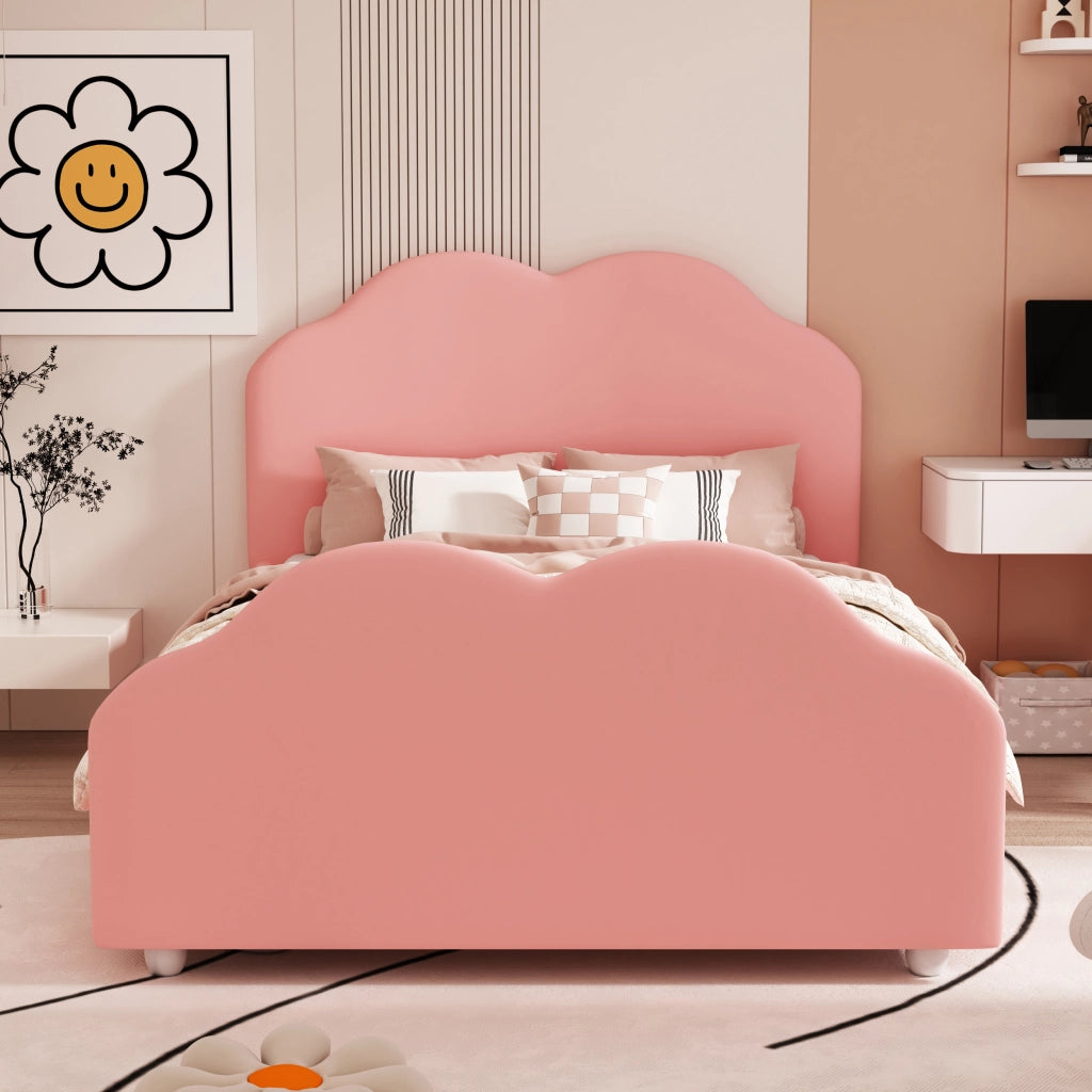 DESMIU Letto per Bambini Singolo con Sponda e Testiera Regolabile 90 × 200 cm, senza materasso, Rosa, Imbottito