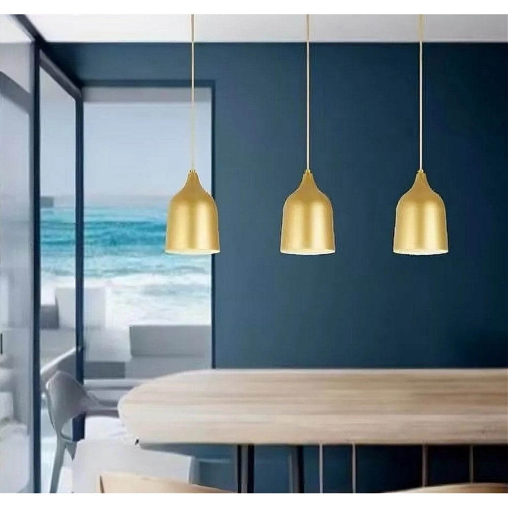 Trade Shop - Lampadario A Sospensione E27 Ferro Paralume Moderno Contemporaneo Campana Oro Bianco 33306 -